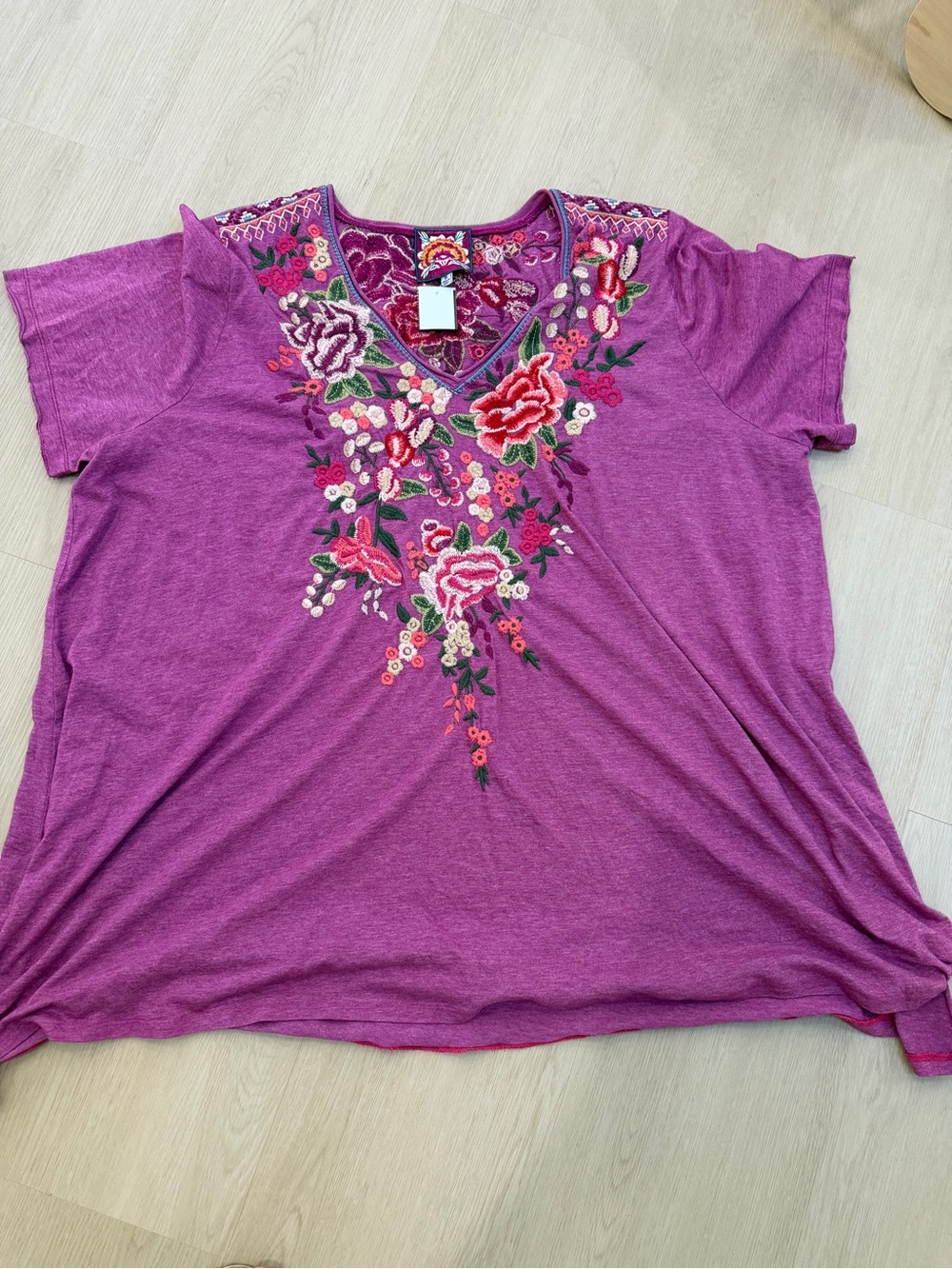Johnny Was Embroidered  Floral Women’s Top Purple 3XL Plus Size